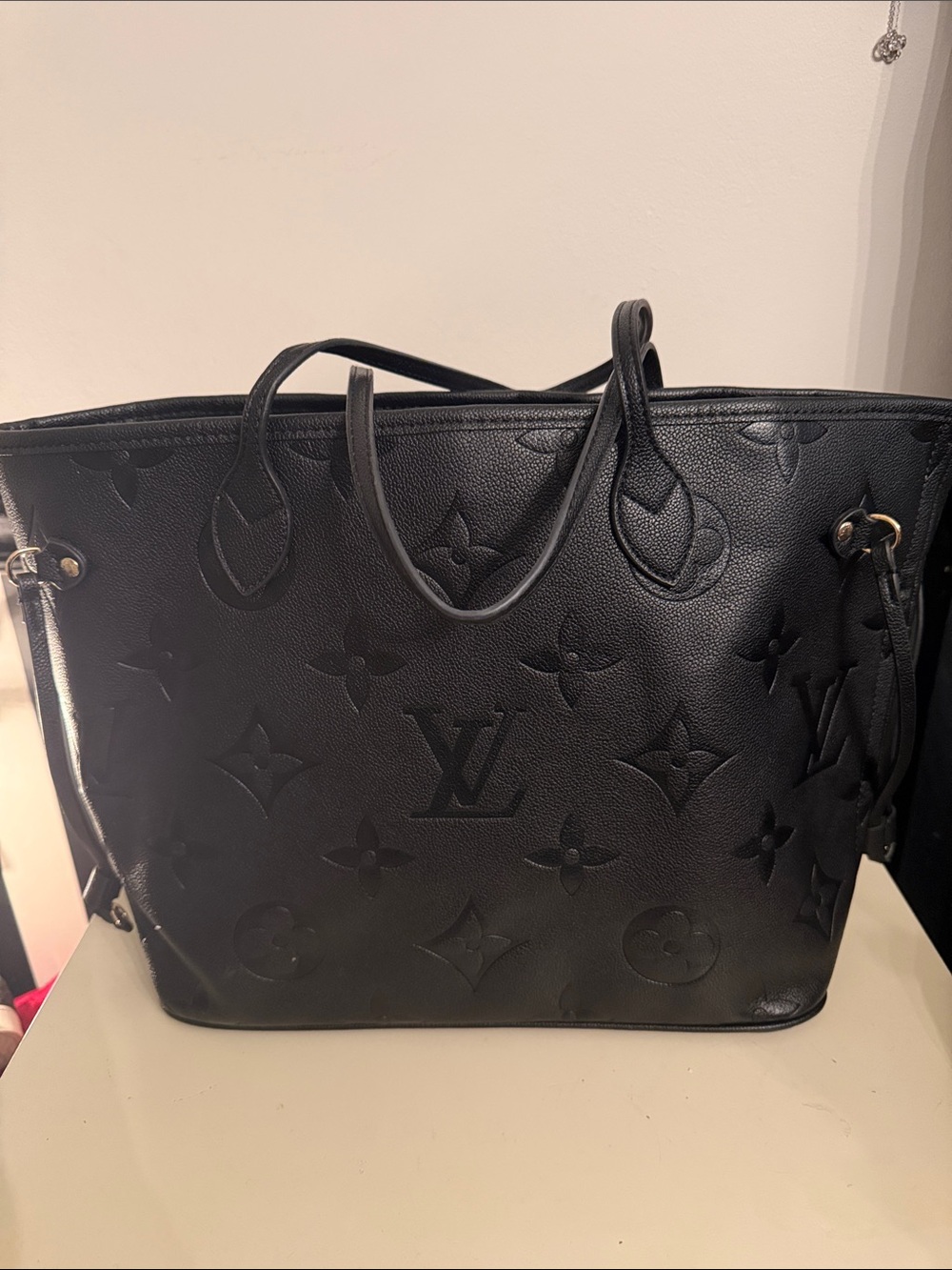 Black Embossed FAUX Monogram Tote Bag LARGE SIZE BNWOT